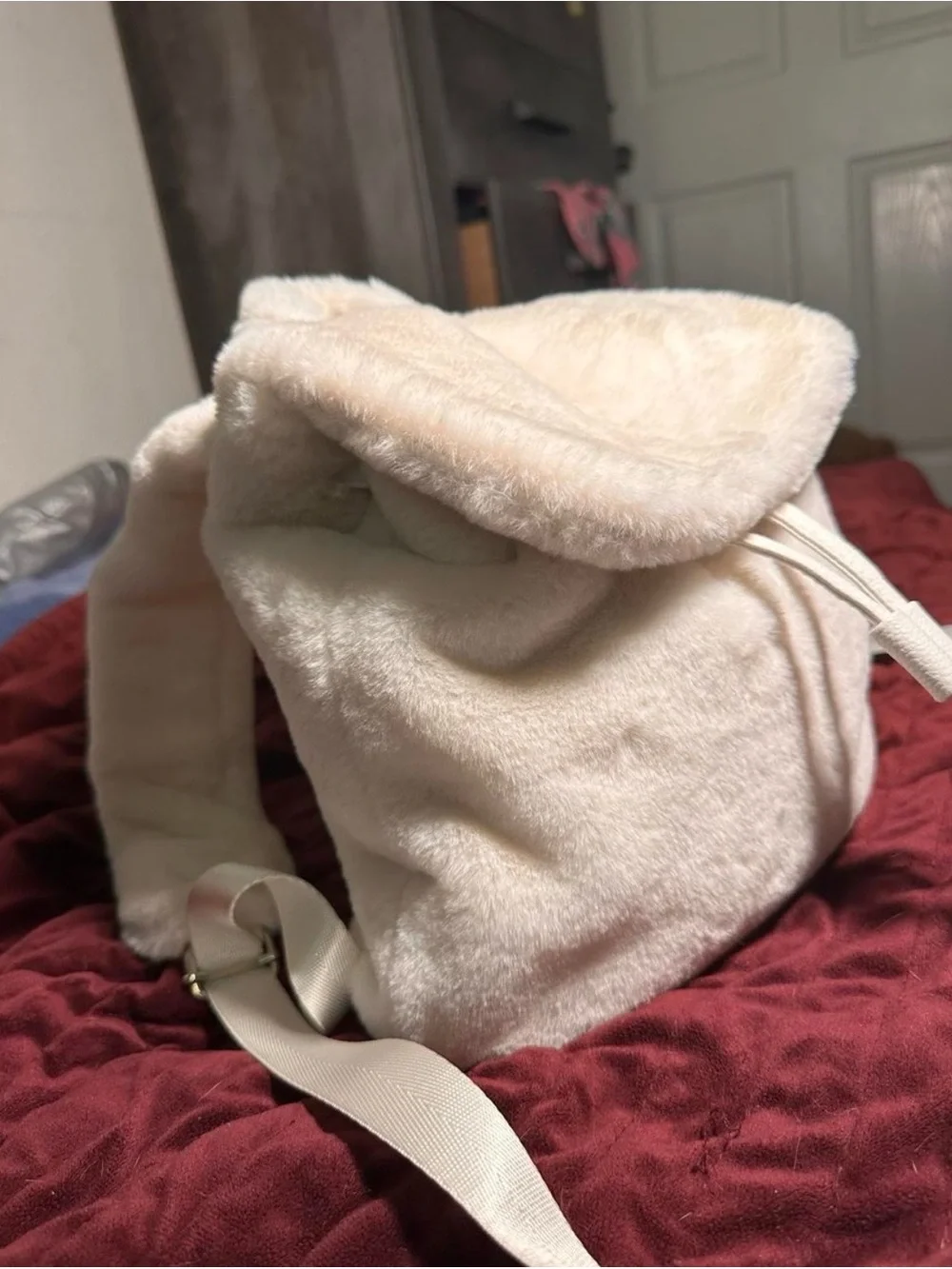 Plush Cream Faux-Fur Backpack - Soft Everyday Bag